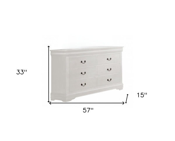 Homeroots 57" White Solid Wood Six Drawer Double Dresser  Solid Wood 485999