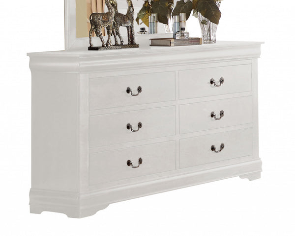 Homeroots 57" White Solid Wood Six Drawer Double Dresser  Solid Wood 485999