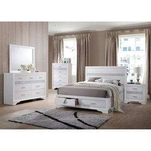 English Elm Orchid White Queen Storage Bed with Built-In Drawers, Ergonomic Pulls, Classic Panel Style, Sturdy Headboard - Space-Saving Elegance B062S00686