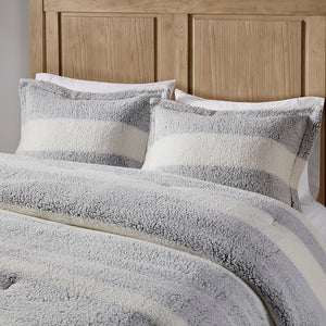 English Elm Twin Sherpa Comforter Set - Farmhouse Striped Sherpa, Oeko-Tex Softness, Reversible Mink, Machine Washable B035129371