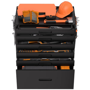 English Elm 34.3" Rolling Steel Tool Cabinet with 3 Drawers Lockable Doors and Pegboard Side Panels T2398P442673