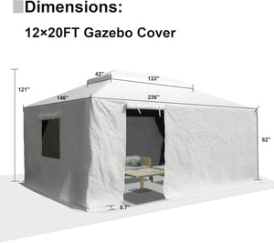 English Elm 12'x20' Gazebo Cover with Zippered Door & Mesh Windows, Windproof Waterproof Enclosure for Storage and All-Season Protection W1859P227658