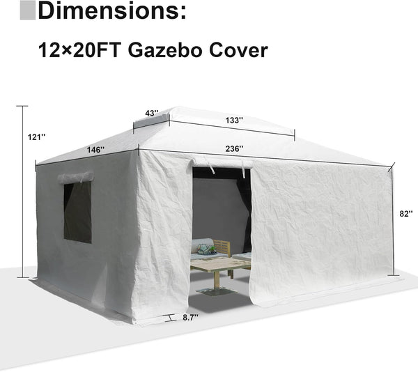 English Elm 12'x20' Gazebo Cover with Zippered Door & Mesh Windows, Windproof Waterproof Enclosure for Storage and All-Season Protection W1859P227658