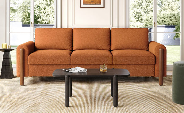 English Elm Christopher Knight Home® - 83.86" 3-Seater Sofa in Teddy Velvet with Curved Armrests & Solid Wood Legs, Plush Durable Comfort Orange N765P331021Y