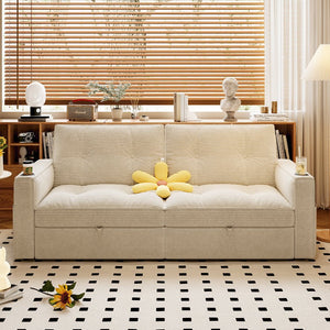 English Elm SOMNUS Convertible Sofa Bed with Corduroy Upholstery, Space-Saving 2-in-1 Design, Durable Steel Frame White W3820S00010