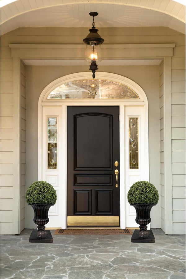 English Elm 32" Ball Topiary in Magnesia Pedestal Pot — Lifelike Artificial Plant for Indoor & Outdoor Decor Brown W1550P288705