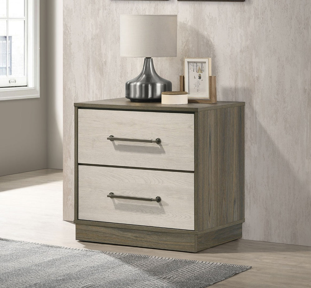 English Elm 2-drawer Nightstand Floating Base Grey Oak Melamine Finish Antique Nickel Hardware B016P460455