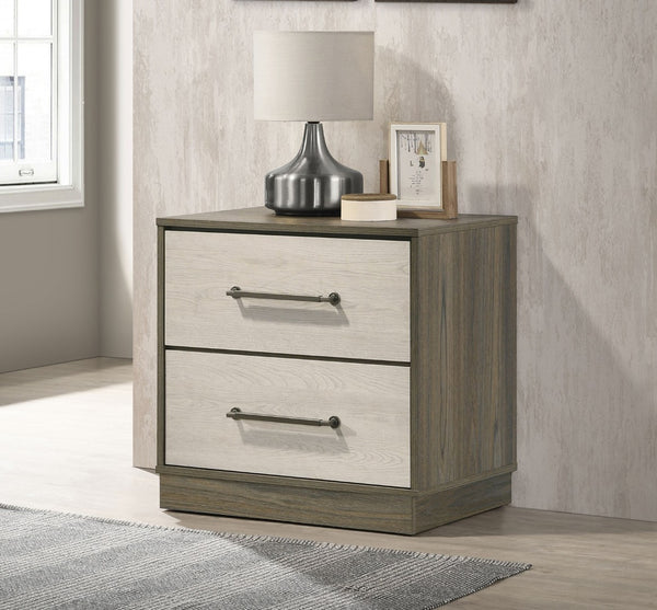 English Elm 2-drawer Nightstand Floating Base Grey Oak Melamine Finish Antique Nickel Hardware B016P460455