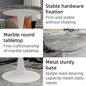 English Elm Marble-Top Round Side Table With Tapered Base, Modern Minimalist Design For Stylish Home Spaces W1935P353407