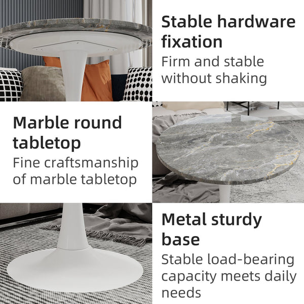 English Elm Marble-Top Round Side Table With Tapered Base, Modern Minimalist Design For Stylish Home Spaces W1935P353407