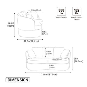English Elm 73.82" Wide Curved Chenille Loveseat with Deep Lounge Seat and Sculptural Modern Frame Beige W3189S00033