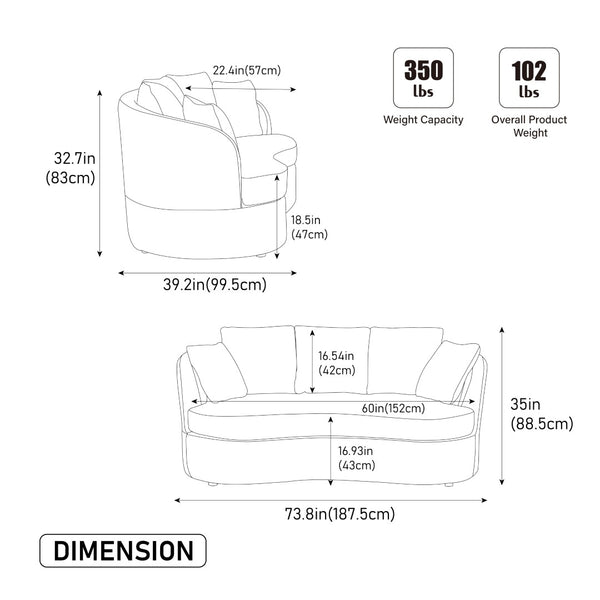English Elm 73.82" Wide Curved Chenille Loveseat with Deep Lounge Seat and Sculptural Modern Frame Beige W3189S00033