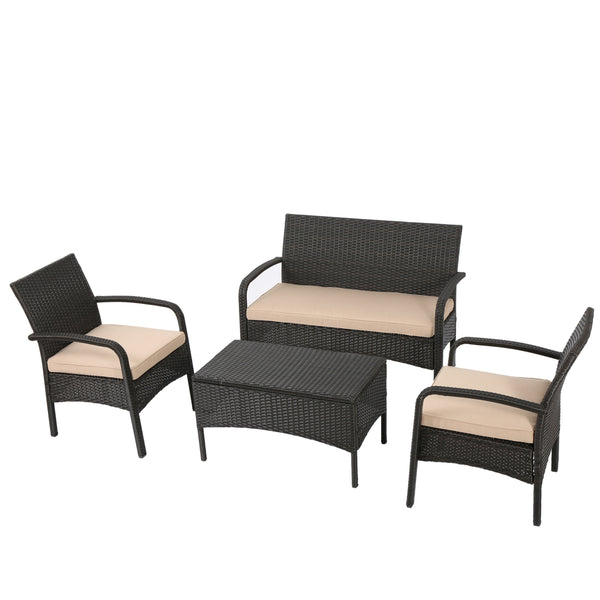 English Elm Christopher Knight Home® - CORDOBA PE Rattan 4-Pc Wicker Chat Set with Cushions, Iron Legs & Waterproof Fabric Comfort Brown+Tan 57458.00