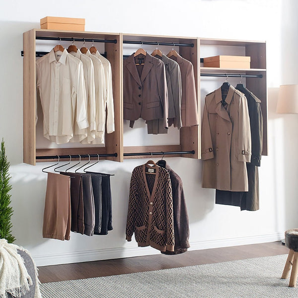 English Elm Devi Modular Wall Mounted Oak Closet Organizer with Five Configurable Storage Units B040S00115