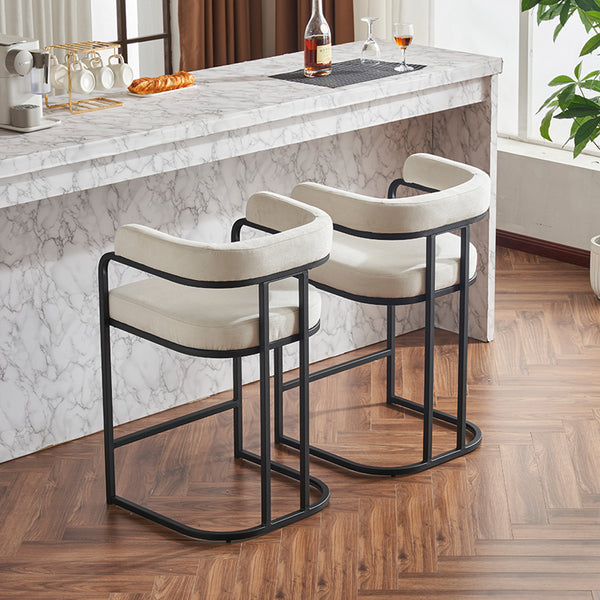 English Elm Modern Chenille Counter Stools Set of 2 — Upholstered Ergonomic Bar Chairs with Metal Frame & Armrests for Kitchen Island White W1901P264276