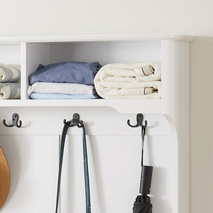 English Elm Modern Classic Hall Tree with Solid Poplar Feet, Double Hooks, Shoe Bench & Antique Hardware Organizer White W2275P210038