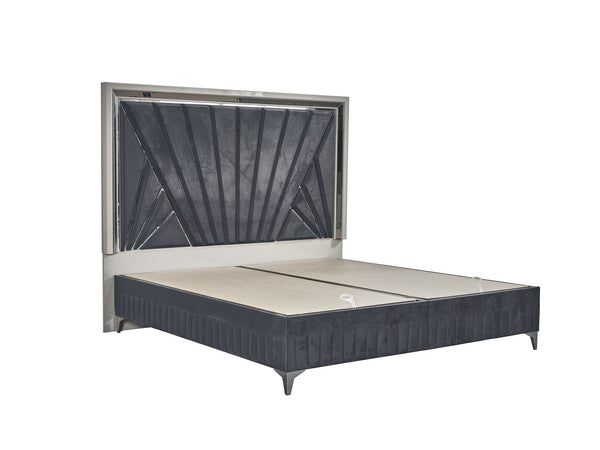 English Elm Lavita Plush Velvet King Bed with LED Headboard, Hydraulic Lift Storage, Poplar Wood Frame, Midnight Gray Finish B009S01400