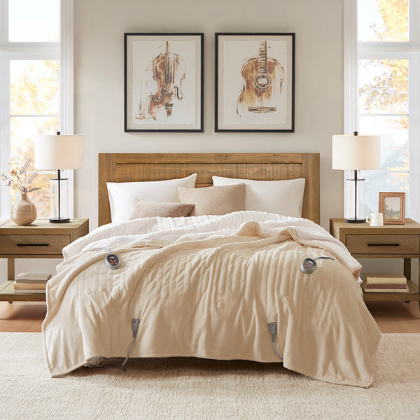 JLA Home Woolrich - Blanket Woolrich heated with Secure Comfort Technology, dual-sided plush, 20-temp control, 5-yr warranty Tan WR54-1750