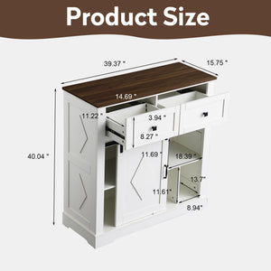 English Elm 39" Sliding Barn Door Buffet Sideboard with Walnut Top, 2 Drawers, 5 Compartments, Anti-Tip Safety and Durable MDF Finish W2948P245259