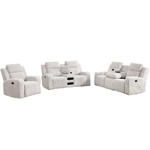 English Elm Recliner Sofa Set with Corduroy Upholstery Bluetooth Speaker Usb Wireless Charging Living Room Grey W3900S00003