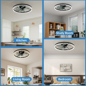 English Elm Luxury Crystal 24'' Flush LED Chandelier Fan with 5 Invisible Blades, Remote & App Control, Dimmable 3000-6500K Timer W2312P368703