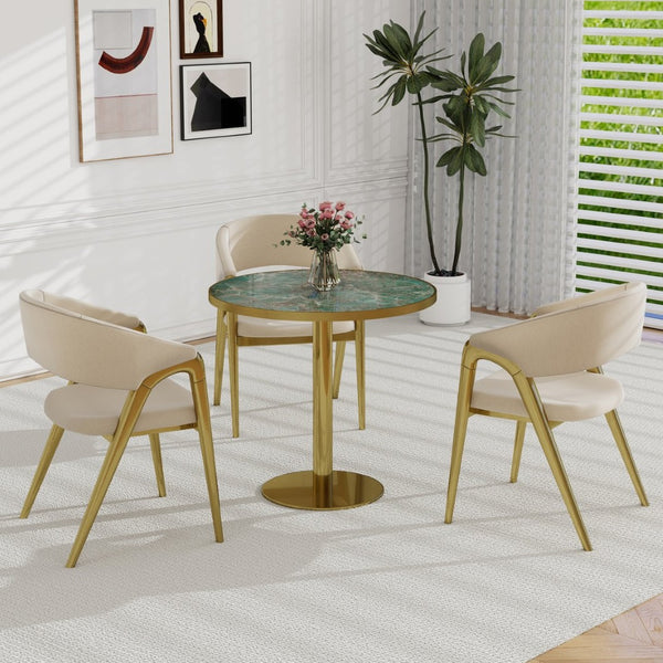 English Elm Round Tulip Bistro Table Faux Marble Top Gold Pedestal Base for Small Dining Spaces W3316P421498