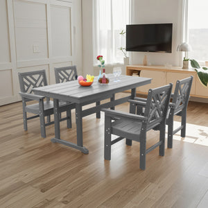 English Elm 5 Piece Hdpe Patio Dining Set For 4 - Weather-Resistant Table & Chairs With Umbrella Hole, Grey W2681S00009