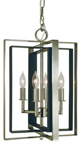 Framburg 4-light Modern Mini Chandelier - Elegant Rectangular Frames For A Stylish Home Ambiance Polished Nickel With Matte Black Metal 4860 Pn/Mblack