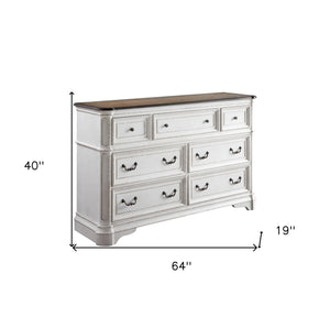 Homeroots 64" Brown And White Solid And Manufactured Wood Seven Drawer Triple Dresser  Solid And Manufactured Wood 486002