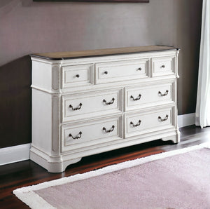 Homeroots 64" Brown And White Solid And Manufactured Wood Seven Drawer Triple Dresser  Solid And Manufactured Wood 486002