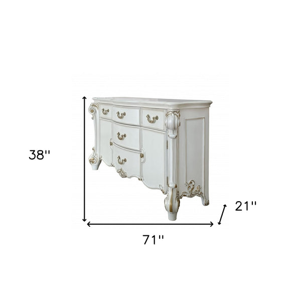 Homeroots 71" Pearl Solid And Manufactured Wood Five Drawer Triple Dresser  Solid And Manufactured Wood 486003