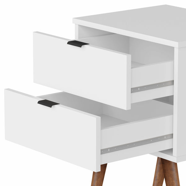 Homeroots 18" White Manufactured Wood Rectangular End Table With Two Drawers   486004