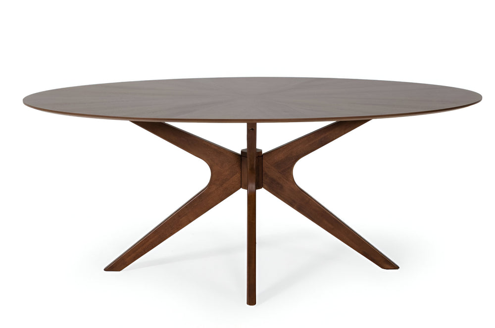 Homeroots 75" Brown Oval Solid Manufactured Wood Pedestal Base Dining Table   486013