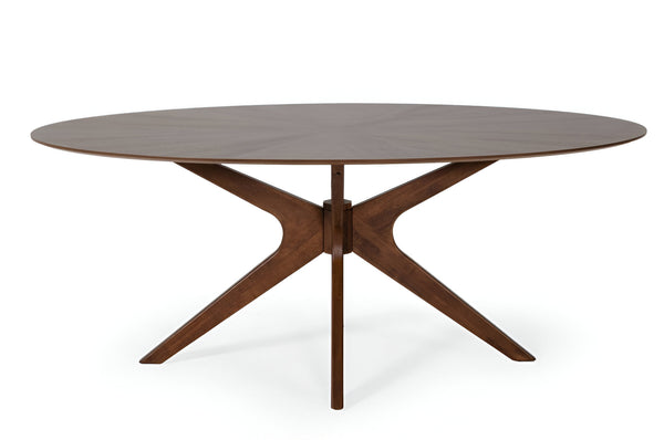 Homeroots 75" Brown Oval Solid Manufactured Wood Pedestal Base Dining Table   486013