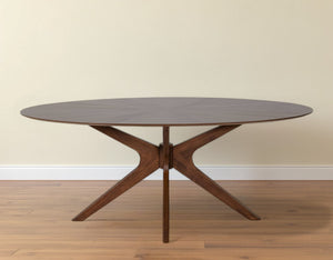 Homeroots 75" Brown Oval Solid Manufactured Wood Pedestal Base Dining Table   486013