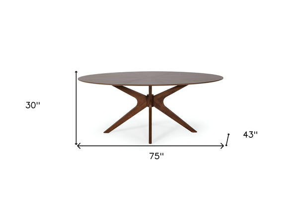 Homeroots 75" Brown Oval Solid Manufactured Wood Pedestal Base Dining Table   486013