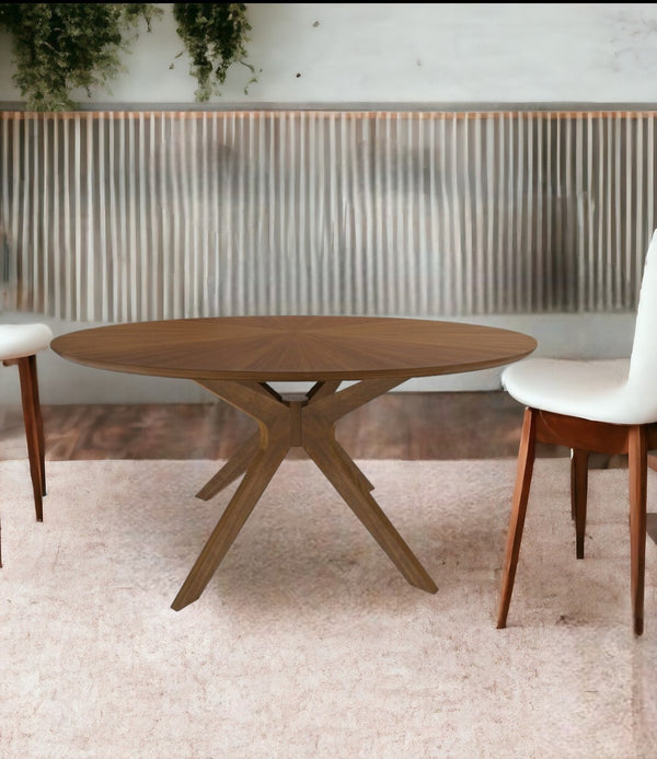 Homeroots 59" Brown Rounded Pedestal Base Dining Table   486014