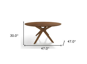 Homeroots 47" Brown Rounded Solid Manufactured Wood Pedestal Base Dining Table   486015