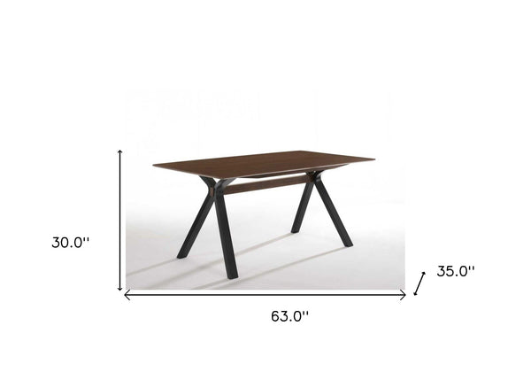 Homeroots 63" Walnut And Black Rectangular Dining Table   486017