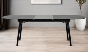 HomeRoots 71" Black Rectangular Dining Table with Butterfly Leaf – Sleek, Versatile, Seats 6 for Any Occasion! 486019
