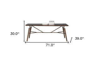 Homeroots 71" Brown Rectangular Manufactured Wood And Solid Wood Dining Table   486021