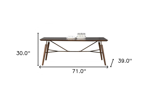 Homeroots 71" Brown Rectangular Manufactured Wood And Solid Wood Dining Table   486021