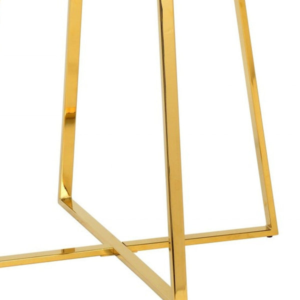 Homeroots 39" White And Gold Rounded Iron Pedestal Base Dining Table   486023