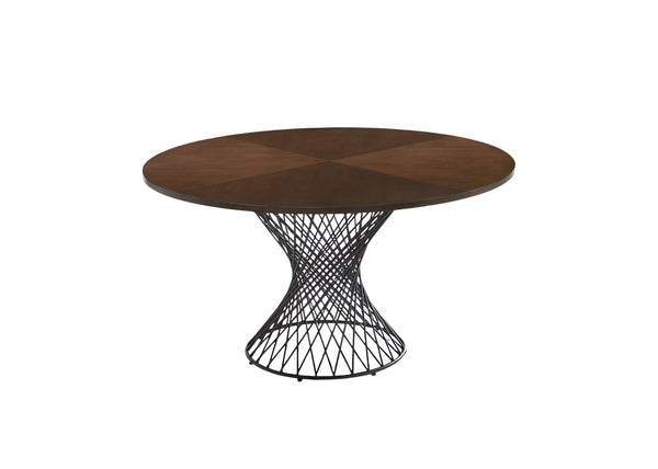 Homeroots 54" Brown And Black Rounded Solid Manufactured Wood And Iron Pedestal Base Dining Table   486026