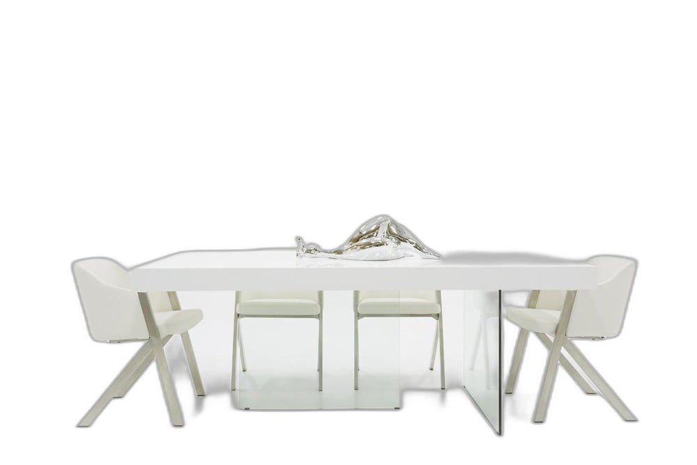Homeroots 79" White And Clear Rectangular Manufactured Wood And Glass Dining Table   486030