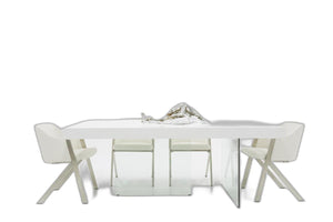 Homeroots 79" White And Clear Rectangular Manufactured Wood And Glass Dining Table   486030