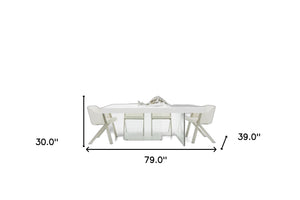Homeroots 79" White And Clear Rectangular Manufactured Wood And Glass Dining Table   486030