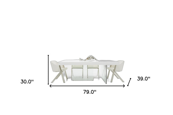 Homeroots 79" White And Clear Rectangular Manufactured Wood And Glass Dining Table   486030
