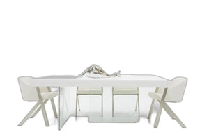 Homeroots 79" White And Clear Rectangular Manufactured Wood And Glass Dining Table   486030