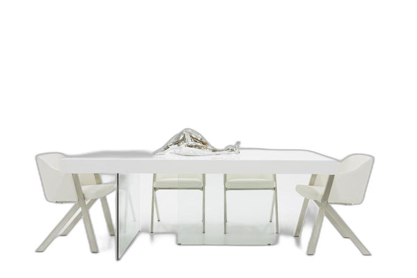 Homeroots 79" White And Clear Rectangular Manufactured Wood And Glass Dining Table   486030